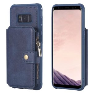 For Galaxy S8 Zipper Shockproof Protective Case with Card Slots & Bracket & Photo Holder & Wallet Function(Blue) (OEM)