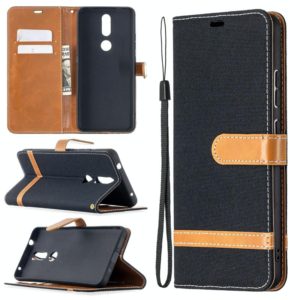 For Nokia 2.4 Color Matching Denim Texture Leather Case with Holder & Card Slots & Wallet & Lanyard(Black) (OEM)