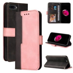 Business Stitching-Color Horizontal Flip PU Leather Case with Holder & Card Slots & Photo Frame For iPhone 8 Plus / 7 Plus(Pink) (OEM)