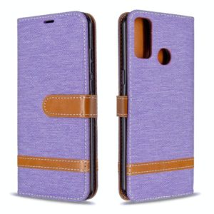 For Huawei P Smart (2020) Color Matching Denim Texture Horizontal Flip Leather Case with Holder & Card Slots & Wallet & Lanyard(Purple) (OEM)