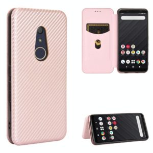 For Fujitsu Arrows Be4 (F-41A) Carbon Fiber Texture Horizontal Flip TPU + PC + PU Leather Case with Card Slot(Pink) (OEM)