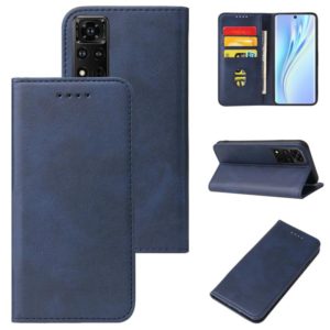 For Honor V40 5G Calf Texture Magnetic Flip Leather Phone Case(Blue) (OEM)
