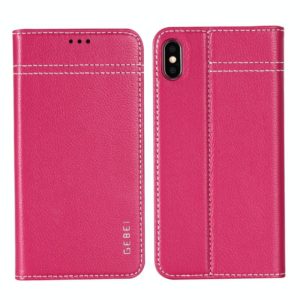For iPhone XS Max GEBEI Top-grain Leather Horizontal Flip Protective Case with Holder & Card Slots(Rose Red) (GEBEI) (OEM)