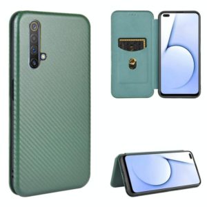 For OPPO Realme X3 Carbon Fiber Texture Horizontal Flip TPU + PC + PU Leather Case with Card Slot(Green) (OEM)
