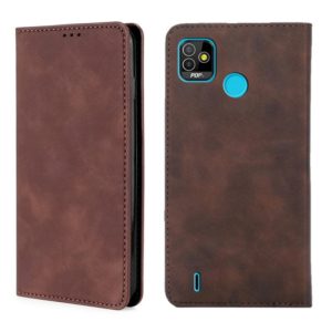For Infinix Tecno Pop 5 Skin Feel Magnetic Horizontal Flip Leather Case with Holder & Card Slots(Dark Brown) (OEM)