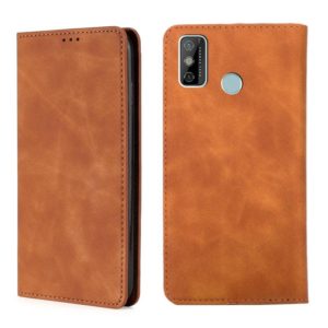 For Tecno Spark 6 GO Skin Feel Magnetic Horizontal Flip Leather Case with Holder & Card Slots(Light Brown) (OEM)