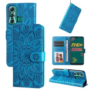 For Infinix Hot 11 Embossed Sunflower Leather Phone Case(Blue) (OEM)