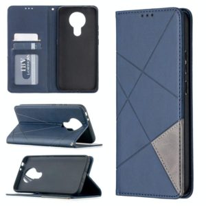 For Nokia 3.4 Rhombus Texture Horizontal Flip Magnetic Leather Case with Holder & Card Slots(Blue) (OEM)