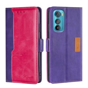 For Motorola Edge 30 Contrast Color Side Buckle Leather Phone Case(Purple + Rose Red) (OEM)