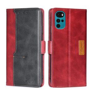 For Motorola Moto G22 Contrast Color Side Buckle Leather Phone Case(Red + Black) (OEM)