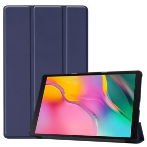 Custer Texture Horizontal Flip PU Leather Case for Galaxy Tab A 10.1 2019 (T515 / T510), with Three-folding Holder & Sleep / Wake-up Function (Dark Blue) (OEM)