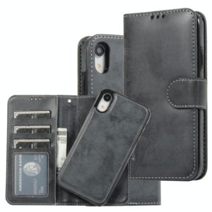 For iPhone XR KLT888-2 Retro 2 in 1 Detachable Magnetic Horizontal Flip TPU + PU Leather Case with Holder & Card Slots & Photo Frame & Wallet(Black) (OEM)
