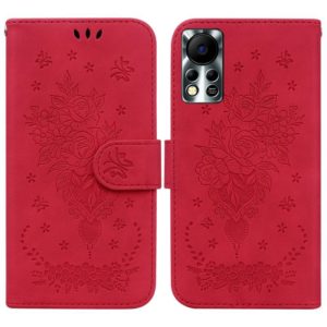 For Infinix Hot 11s NFC X6812B Butterfly Rose Embossed Leather Phone Case(Red) (OEM)