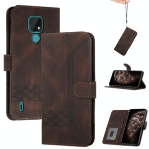 For Motorola Moto E7 Cubic Skin Feel Flip Leather Phone Case(Dark Brown) (OEM)