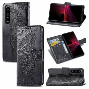 For Sony Xperia 1 III Butterfly Love Flower Embossed Horizontal Flip Leather Case with Bracket / Card Slot / Wallet / Lanyard(Black) (OEM)