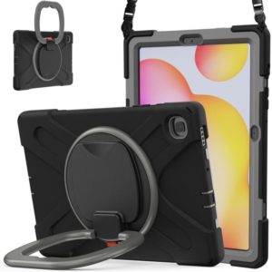 For Samsung Galaxy Tab S6 Lite P610 Silicone + PC Protective Case with Holder & Shoulder Strap(Black+Grey) (OEM)