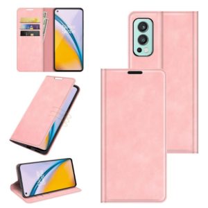 For OnePlus Nord 2 5G Retro-skin Business Magnetic Suction Leather Case with Holder & Card Slots & Wallet(Pink) (OEM)