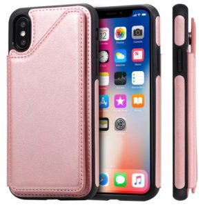 For iPhone X Shockproof Calf Texture Protective Case with Holder & Card Slots & Frame(Rose Gold) (OEM)
