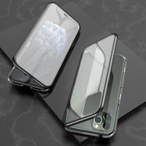 For iPhone 11 Pro Ultra Slim Double Sides Magnetic Adsorption Angular Frame Tempered Glass Magnet Flip Case(Black) (OEM)