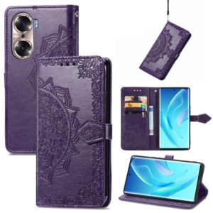 For Honor 60 Mandala Flower Embossed Flip Leather Phone Case(Purple) (OEM)