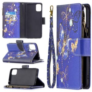 For LG K42 Colored Drawing Pattern Zipper Horizontal Flip Leather Case with Holder & Card Slots & Wallet(Purple Butterfly) (OEM)