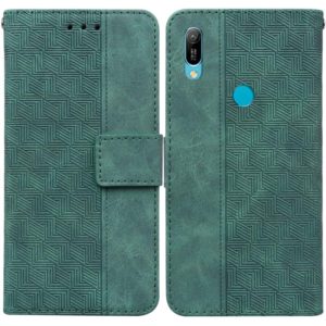 For Huawei Y6 2019 Geometric Embossed Leather Phone Case(Green) (OEM)