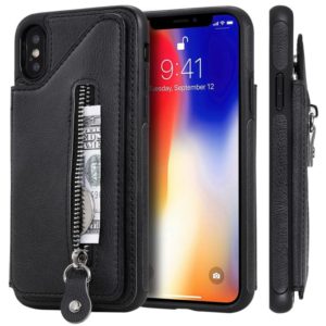 For iPhone XS Solid Color Double Buckle Zipper Shockproof Protective Case(Black) (OEM)