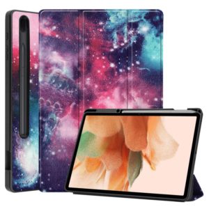 For Samsung Galaxy Tab S7 Lite T730 / T735 / Tab S7 FE T736 Custer Painted TPU Smart Tablet Leather Case with Sleep / Wake-up Function & 3-Fold Holder & Pen Slot(Galaxy Nebula) (OEM)