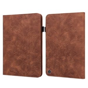 For Amazon Kindle Fire HD 10 2021 / HD 10 Plus 2021 Lace Flower Embossing Pattern Horizontal Flip Leather Case with Holder & Card Slots & Wallet & Photo Frame(Brown) (OEM)