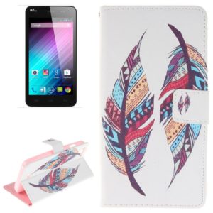 Colorful Feather Pattern Colored Drawing Leather Case with Holder & Card Slots & Wallet for Wiko Lenny (OEM)