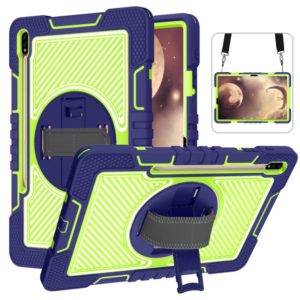 For Samsung Galaxy Tab A7 Lite 360 Degree Rotation Contrast Color Silicone + PC Tablet Case(Navy Blue+Yellow Green) (OEM)