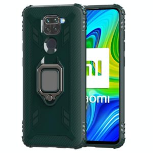 For Xiaomi Redmi 10X / Note 9 Carbon Fiber Protective Case with 360 Degree Rotating Ring Holder(Green) (OEM)