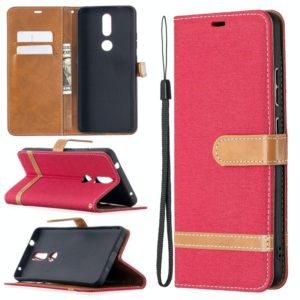 For Nokia 2.4 Color Matching Denim Texture Leather Case with Holder & Card Slots & Wallet & Lanyard(Red) (OEM)