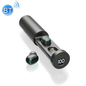 C1 Bluetooth 5.0 TWS Circular Chimney Touch Digital Display True Wireless Bluetooth Earphone with Charging Box(Black) (OEM)