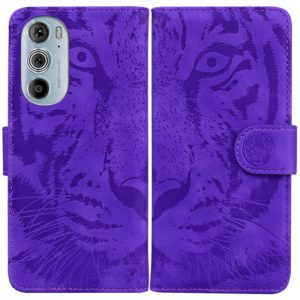 For Motorola Edge 30 Pro Tiger Embossing Pattern Horizontal Flip Leather Phone Case(Purple) (OEM)