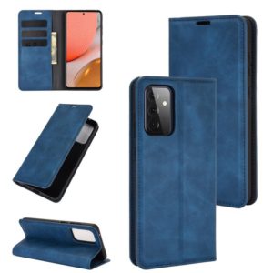 For Samsung Galaxy A72 5G / 4G Retro-skin Business Magnetic Suction Leather Case with Holder & Card Slots & Wallet(Dark Blue) (OEM)