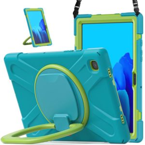 For Samsung Galaxy Tab A7 10.4 (2020) T500 / T505 Silicone + PC Protective Case with Holder & Shoulder Strap(Light blue+Yellow Green) (OEM)