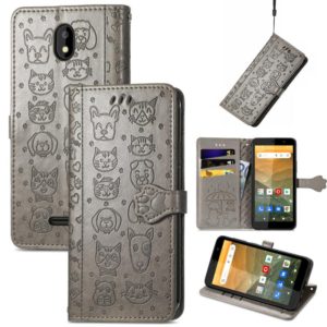 For Vodafone Smart E11 Cat and Dog Embossed Horizontal Flip Phone Leather Case with Holder & Card Slot & Wallet & Lanyard(Grey) (OEM)