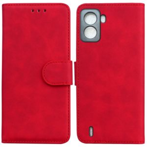 For Tecno Pop 6 No Fingerprints Skin Feel Pure Color Flip Leather Phone Case(Red) (OEM)