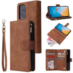 For Huawei P40 Multifunctional Horizontal Flip Leather Case, with Card Slot & Holder & Zipper Wallet & Photo Frame(Brown) (OEM)