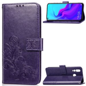Lucky Clover Pressed Flowers Pattern Leather Case for Huawei Nova 4, with Holder & Card Slots & Wallet & Hand Strap (Purple) (OEM)