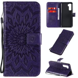 For Huawei Nova 7 SE/P40 Lite 5G Embossed Sunflower Pattern Horizontal Flip PU Leather Case with Holder & Card Slots & Wallet & Lanyard(Purple) (OEM)