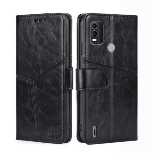 For Nokia C21 Plus Geometric Stitching Horizontal Flip Leather Phone Case(Black) (OEM)
