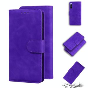For Sony Xperia 10 III Skin Feel Pure Color Flip Leather Phone Case(Purple) (OEM)