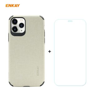 For iPhone 11 Pro ENKAY ENK-PC0322 2 in 1 Business Series Denim Texture PU Leather + TPU Soft Slim CaseCover ＆ 0.26mm 9H 2.5D Tempered Glass Film(Beige) (ENKAY) (OEM)