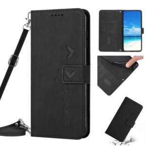 For Tecno Camon 17P/17 Pro Skin Feel Heart Pattern Leather Phone Case With Lanyard(Black) (OEM)