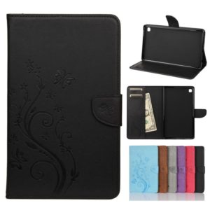 For Samsung Galaxy Tab A7 Lite / T220 Butterfly Flower Embossing Pattern Horizontal Flip Leather Case with Holder & Card Slots & Wallet(Black) (OEM)