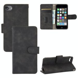 For iPod Touch 6 & 5 Solid Color Skin Feel Magnetic Buckle Horizontal Flip Calf Texture PU Leather Case with Holder & Card Slots & Wallet(Black) (OEM)