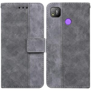 For Tecno Pop 4 Geometric Embossed Leather Phone Case(Grey) (OEM)