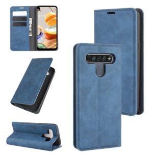 For LG K61 Retro-skin Business Magnetic Suction Leather Case with Holder & Card Slots & Wallet(Dark Blue) (OEM)